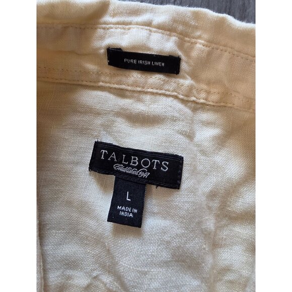 Talbots Womens Pure Irish Linen Yellow Short Sleeve Pleated Button-Up Shirt L - Picture 5 of 8